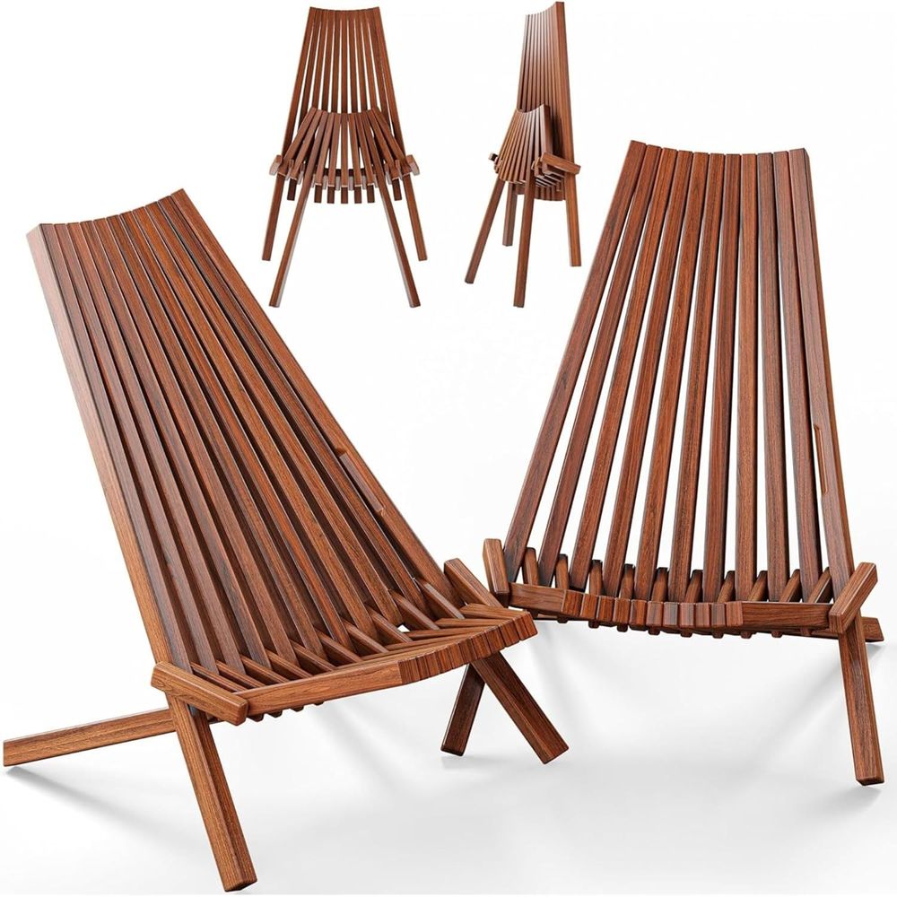 Outdoor Furniture Diy - 2脚セットの木製折りたたみタマラックチェア、ロープロファイル屋外ラウンジシート、チェストナット色 - 折りたたみ可能なアカシア製シート、パティオや芝生に最適、持ち運び可能