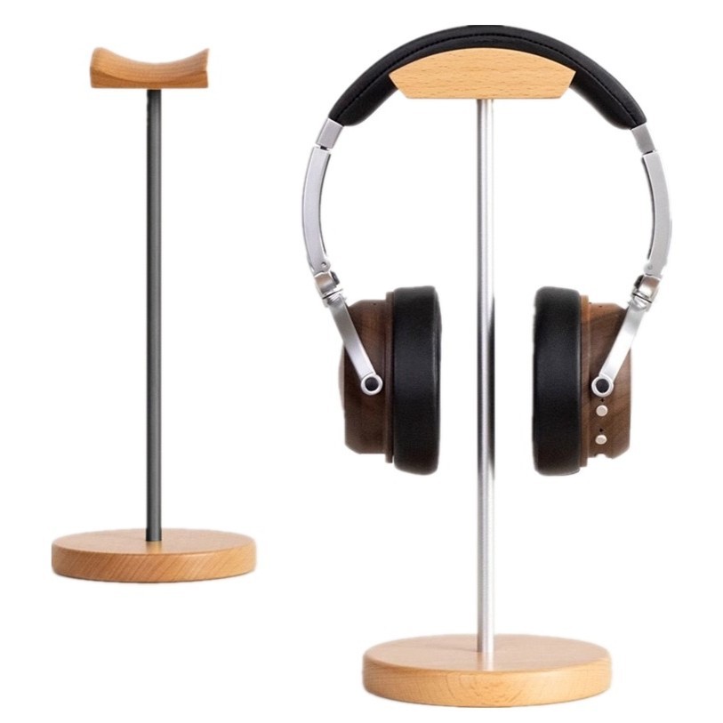 Outdoor Furniture Wood - ブラックウォルナット材とアルミニウム製ヘッドホンスタンド、天然ウォルナットゲーミングヘッドセットホルダー、テーブルデスクディスプレイ用の頑丈な金属ベース付き
