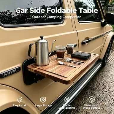 Outdoor Furniture Wood - クイックセットアップ 車載用折りたたみ式木製テーブル 丈夫なポータブルデスク アウトドアキャンプ ピクニック SUV