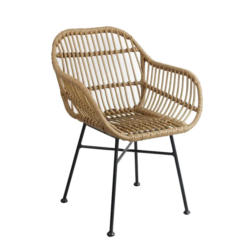 Outdoor Furniture Metal Chairs - 北欧ダイニングチェアキッチン用籐椅子屋外バルコニー錬鉄籐椅子無垢材シンプルな手作りアームチェア