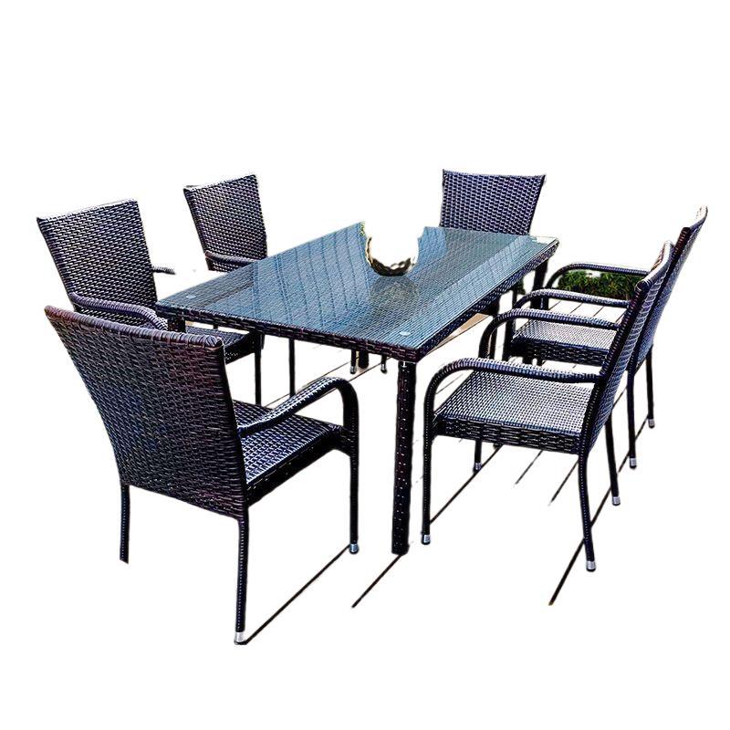 Outdoor Furniture Metal - 屋外ラタンテーブルと椅子 リビングルーム 屋外中庭テーブルセット 中庭テーブルと椅子 家族用バルコニーティーセット