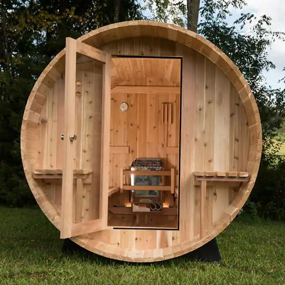 Outdoor Furniture Wood - 屋外サウナ卸売 屋外4～6人用 カナダ産ヘムロックサウナ ドライ＆ウェットスチームバレルサウナ