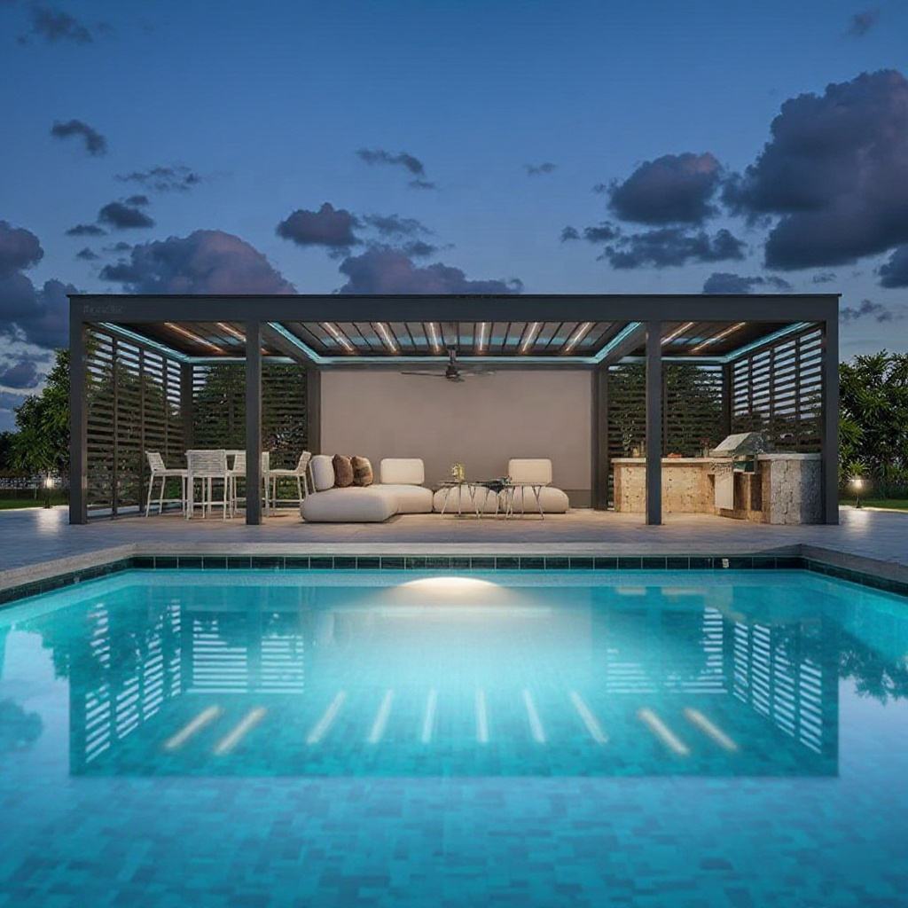 Outdoor Furniture Metal - 様々なサイズのアルミ合金製長方形パーゴラ、レクリエーション用プール、防錆パビリオン、屋外雨よけガゼボ