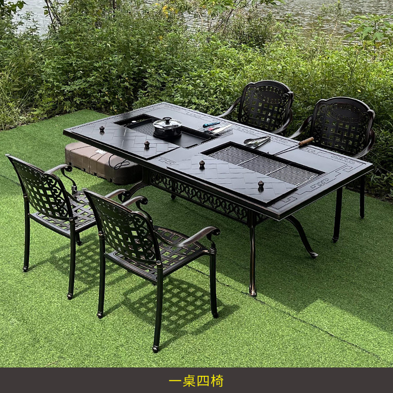 Outdoor Furniture Wood - テラスガーデンバルコニー屋外中庭レジャーヴィラテーブルと椅子錬鉄製家具の組み合わせ