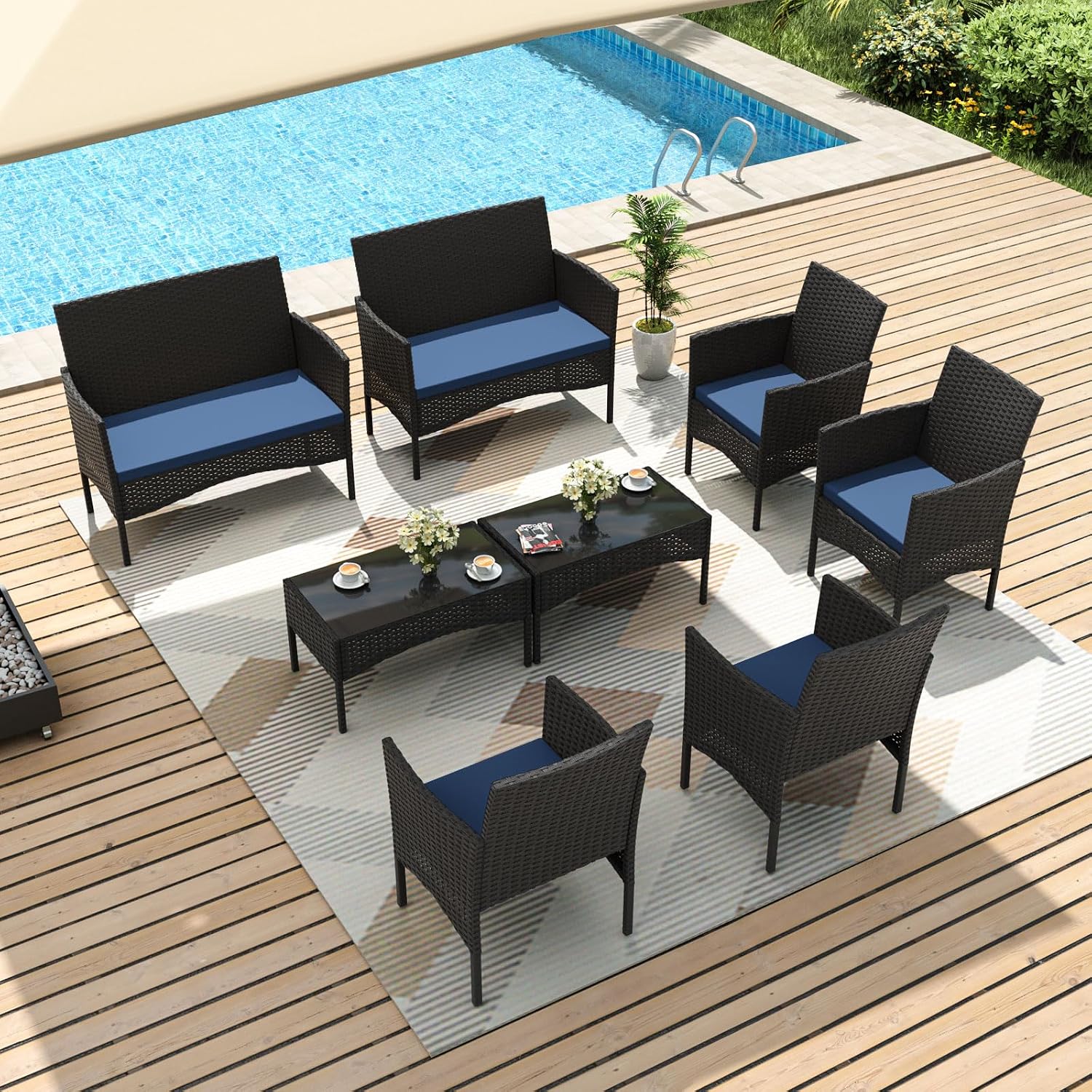 8点セットのパティオ家具、4脚の椅子、2脚のラブシート、2脚 - Outdoor Furniture Metal Chairs のレビューと価格