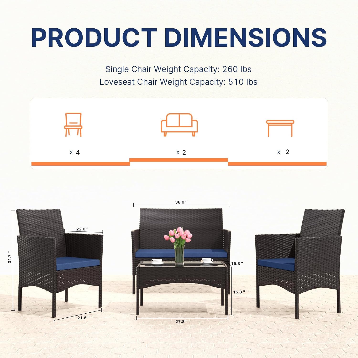 8点セットのパティオ家具、4脚の椅子、2脚のラブシート、2脚 - Outdoor Furniture Metal Chairs のレビューと価格
