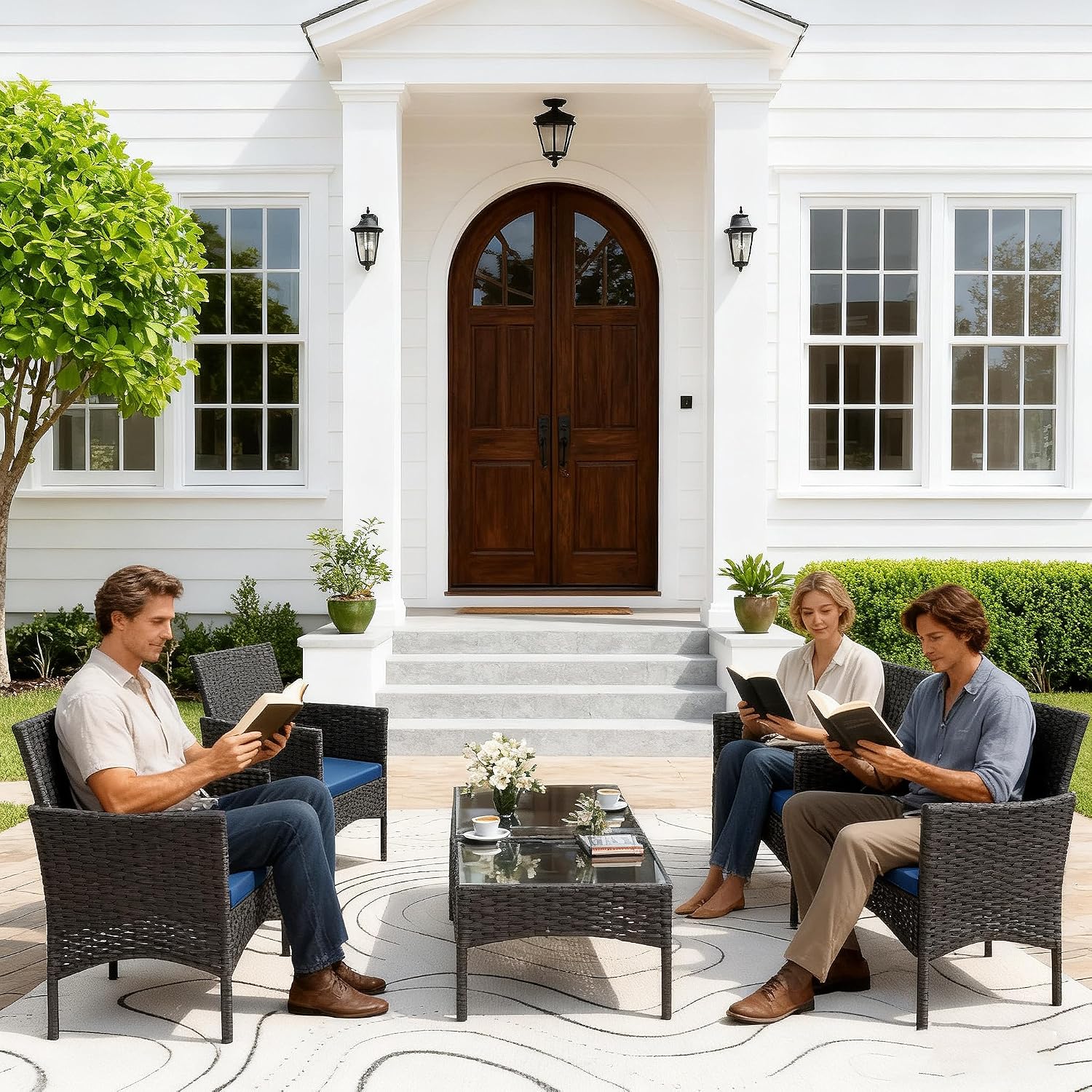 8点セットのパティオ家具、4脚の椅子、2脚のラブシート、2脚 - Outdoor Furniture Metal Chairs のレビューと価格