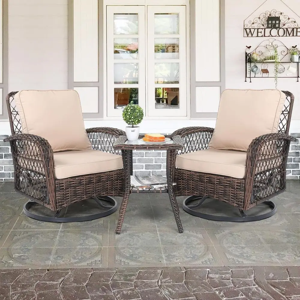 3ピースパティオ家具セット、2人用回転ロッキングチェア、屋外 - Outdoor Furniture Metal Chairs のレビューと価格