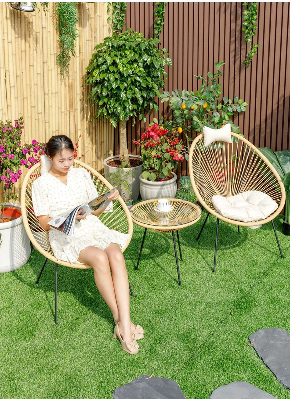 北欧ダイニングチェアキッチン用籐椅子屋外バルコニー錬鉄籐椅子 - Outdoor Furniture Metal Chairs のレビューと価格