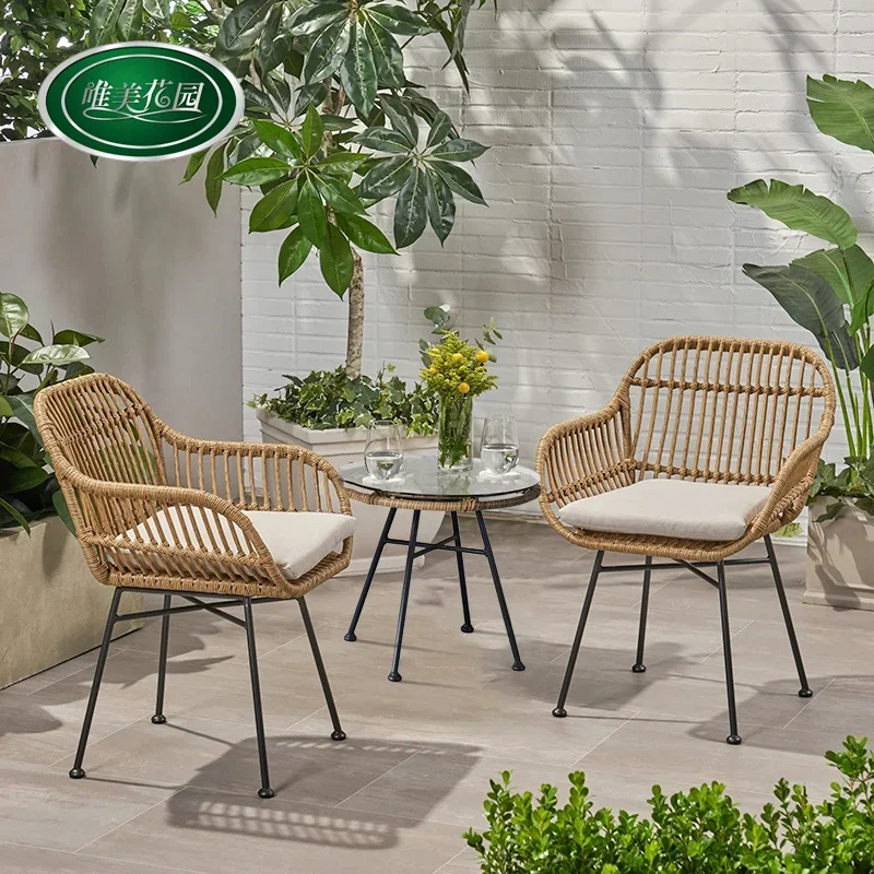 北欧ダイニングチェアキッチン用籐椅子屋外バルコニー錬鉄籐椅子 - Outdoor Furniture Metal Chairs のレビューと価格