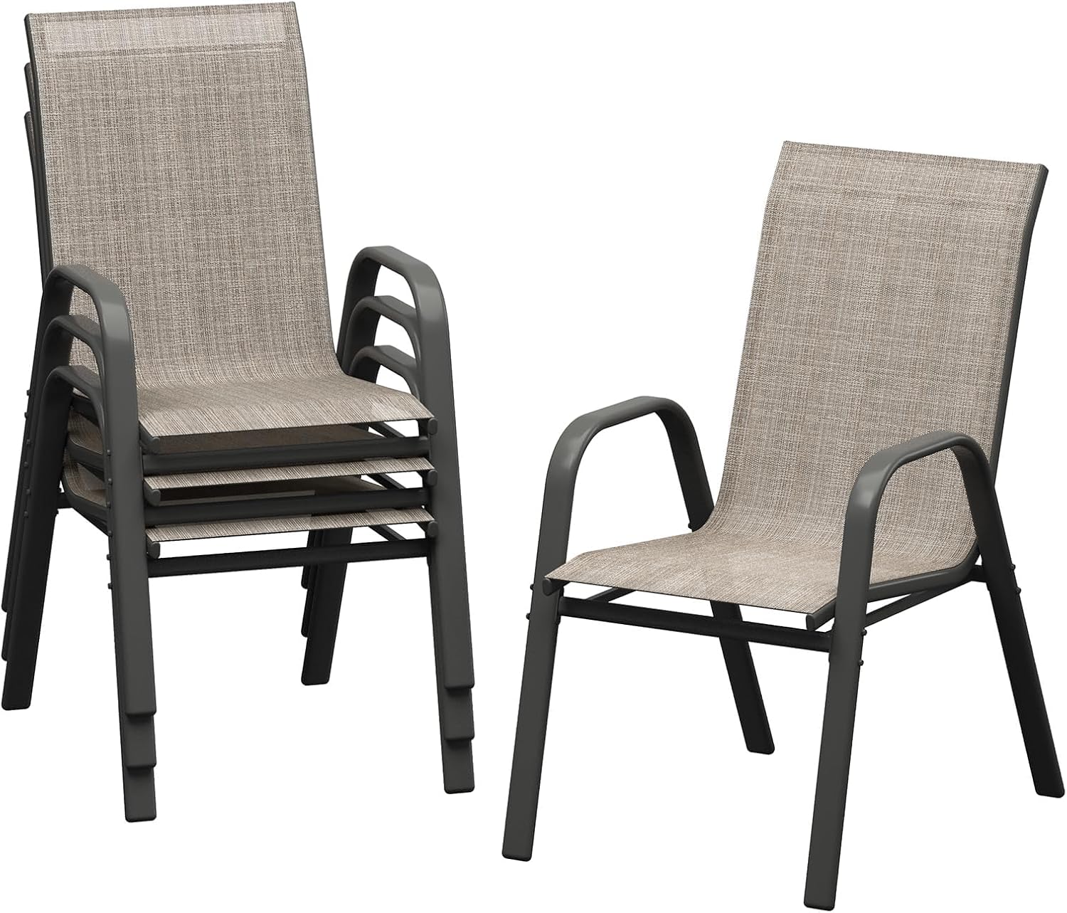 パティオダイニングチェア4脚セット、アームレスト付きスタッカ - Outdoor Furniture Metal Chairs のレビューと価格